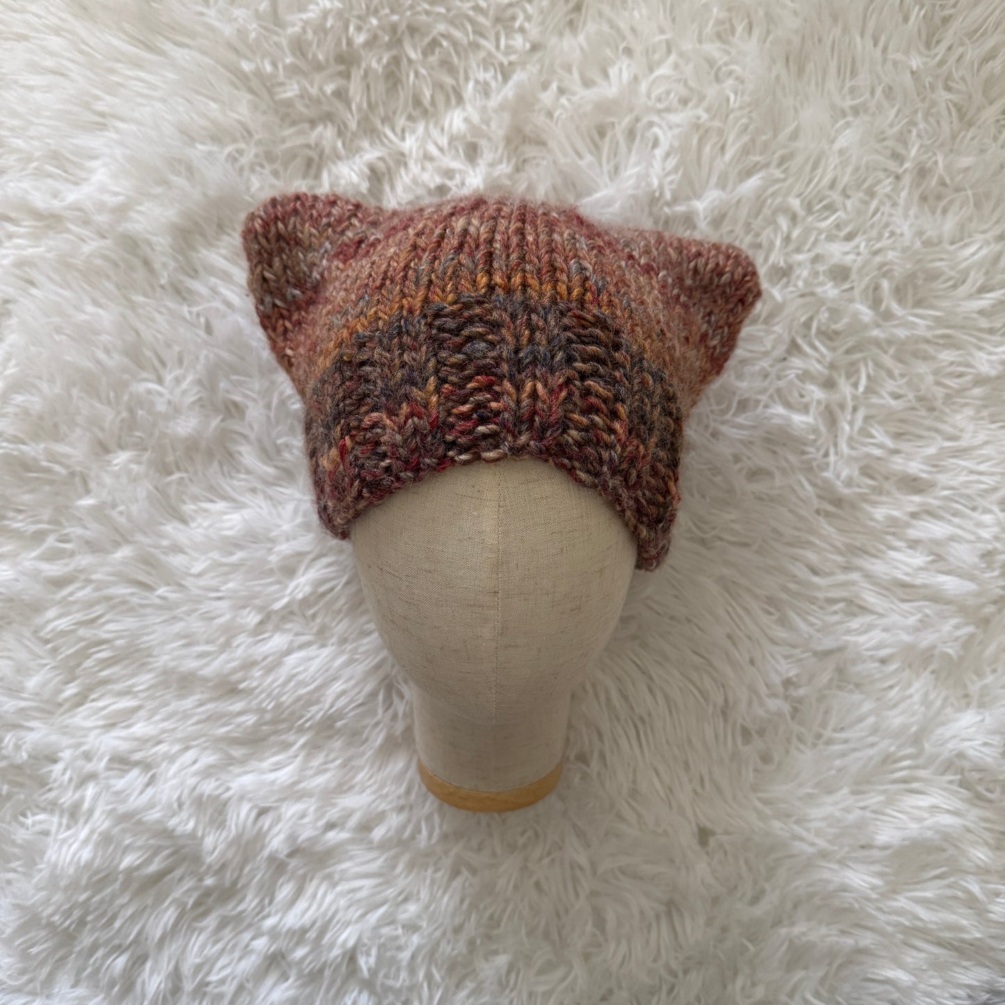 knit cat ear beanie with ribbed brim