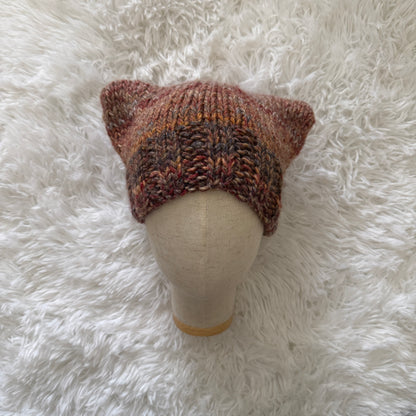 knit cat ear beanie with ribbed brim