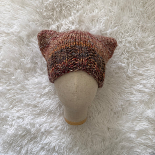 knit cat ear beanie with ribbed brim