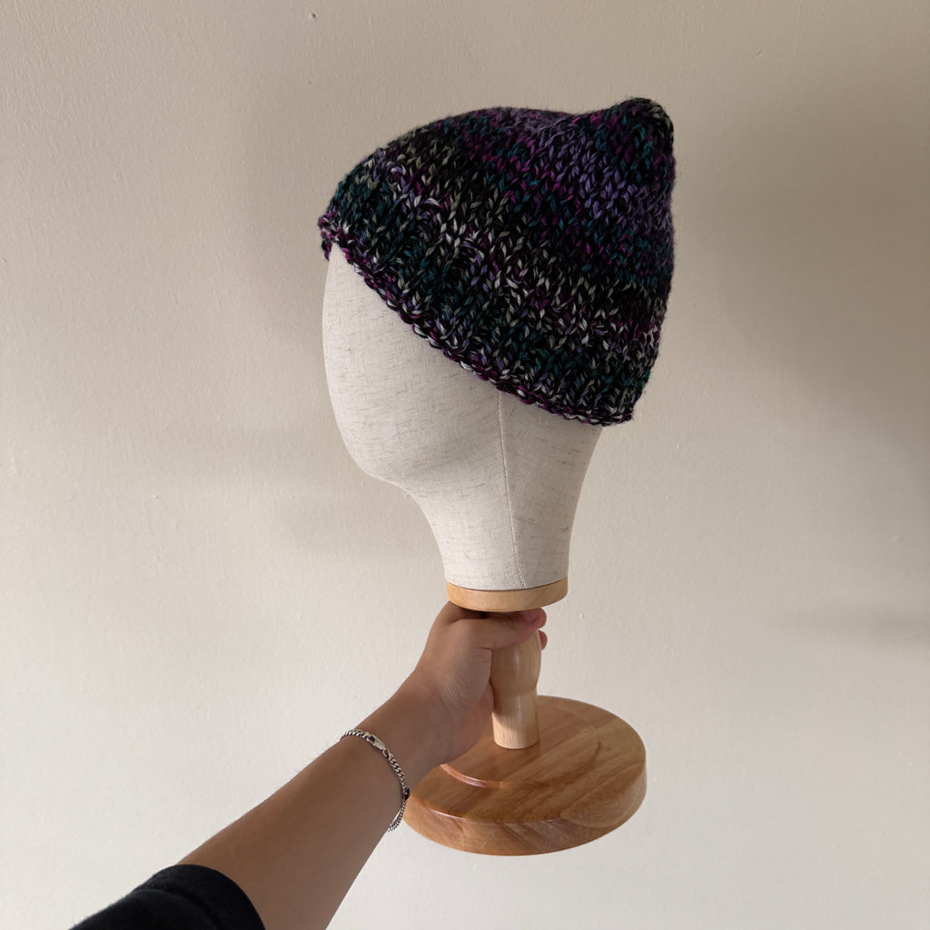 knit cat ear beanie with ribbed brim