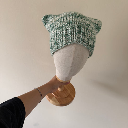 knit cat ear beanie with ribbed brim