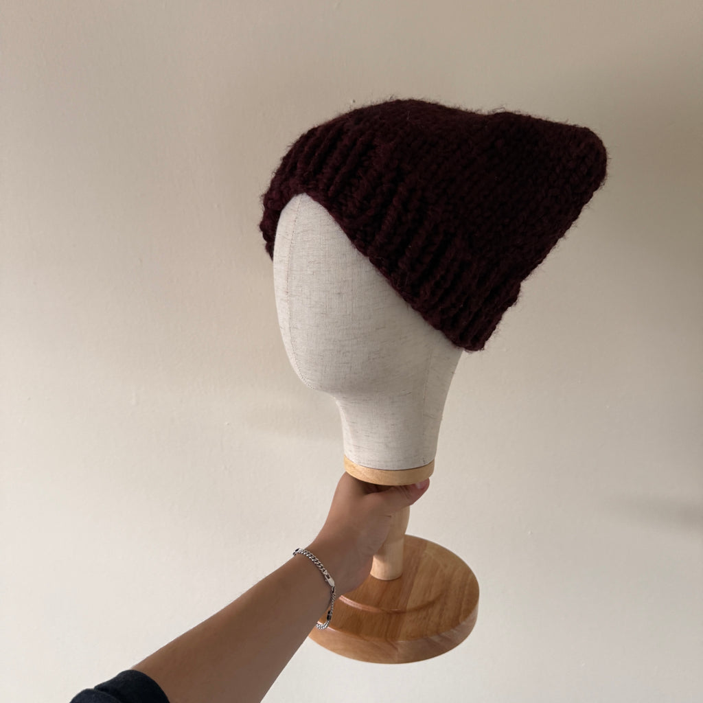 knit cat ear beanie with ribbed brim