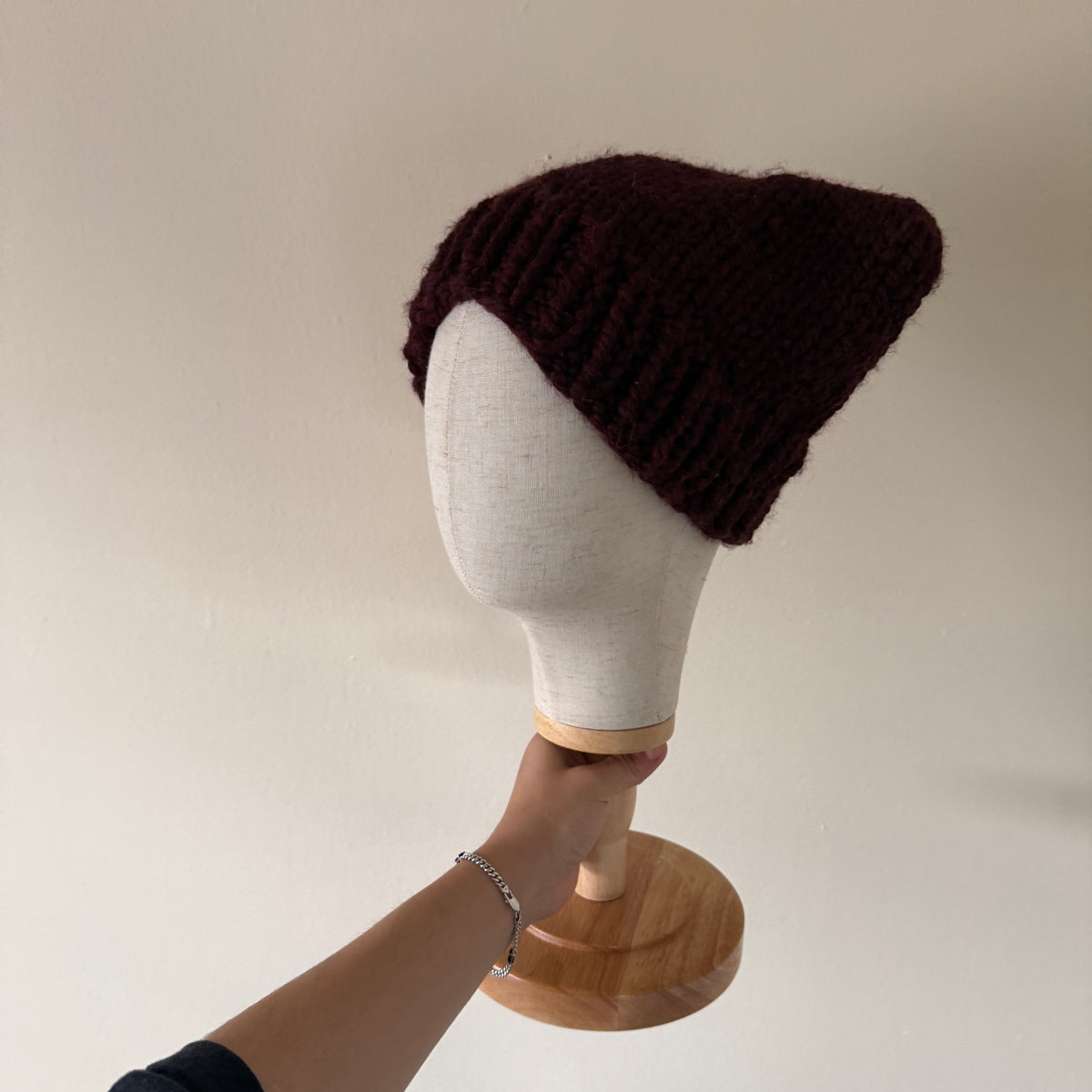 knit cat ear beanie with ribbed brim