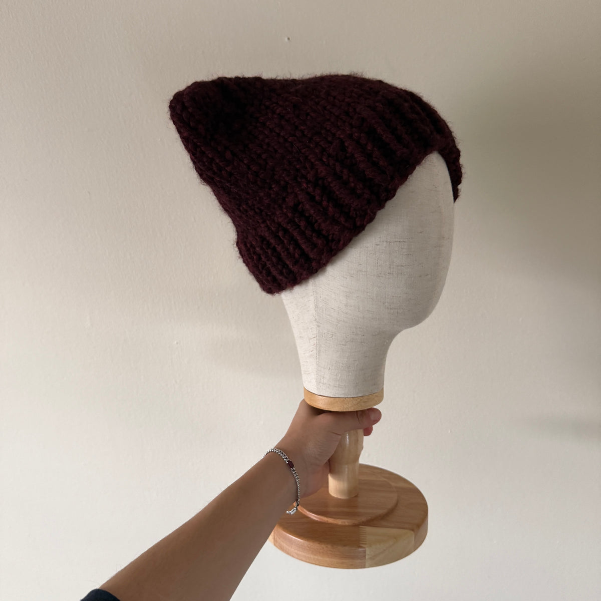 knit cat ear beanie with ribbed brim