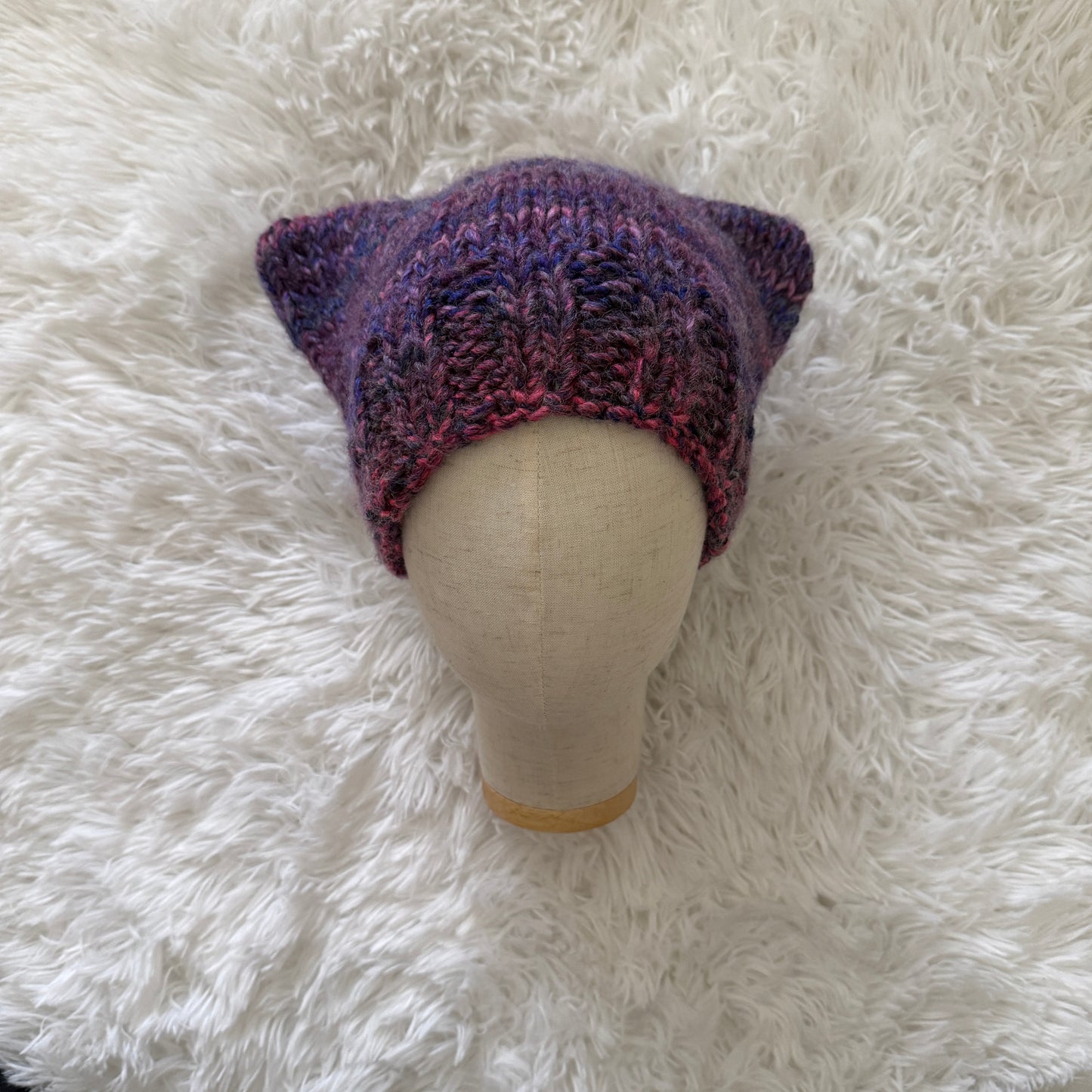 ribbed brim knit cat ear beanie