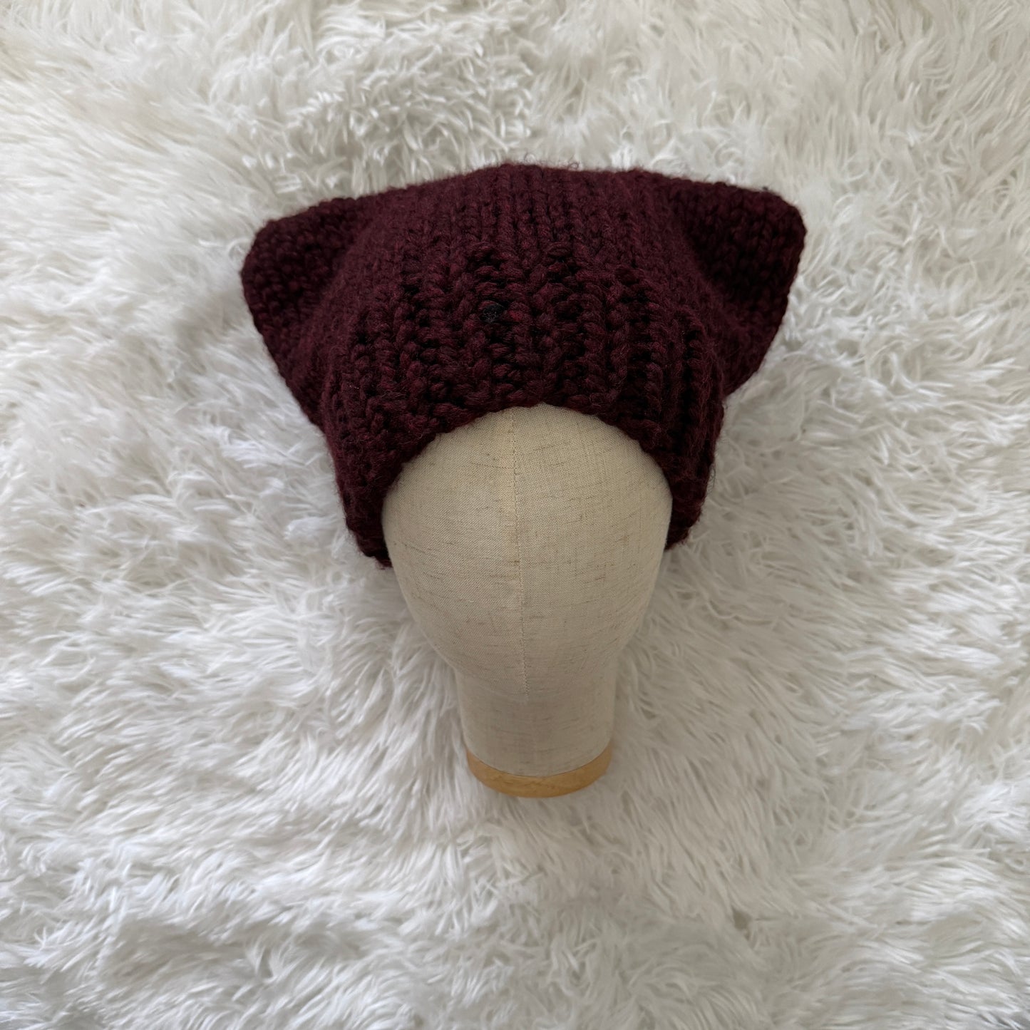 knit cat ear beanie with ribbed brim