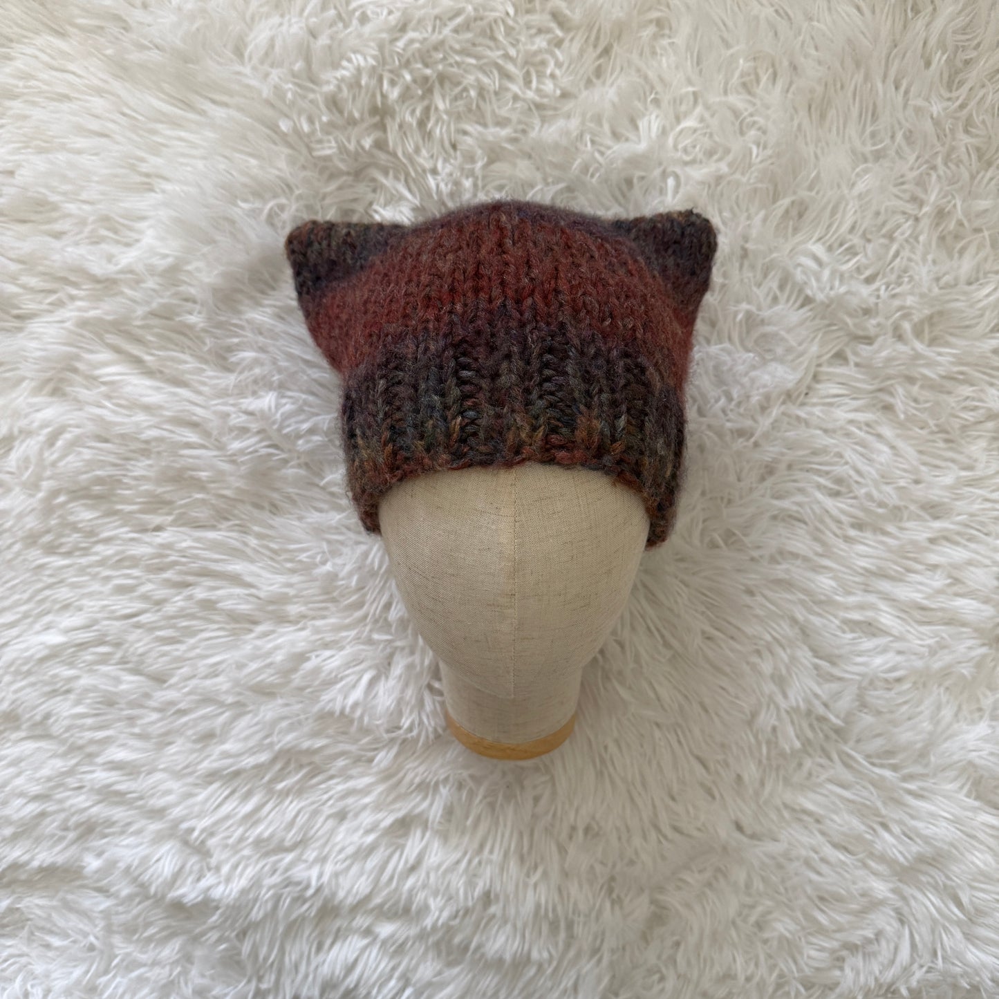 knit cat ear beanie with ribbed brim