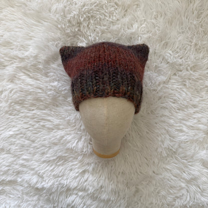 knit cat ear beanie with ribbed brim