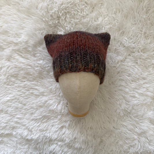 knit cat ear beanie with ribbed brim