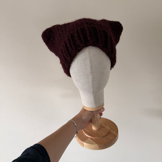 knit cat ear beanie with ribbed brim