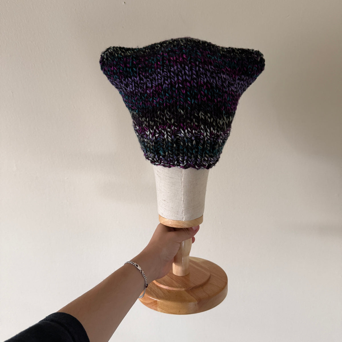 knit cat ear beanie with ribbed brim