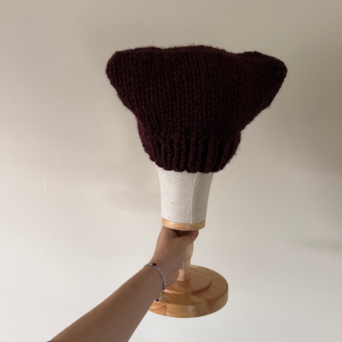 knit cat ear beanie with ribbed brim