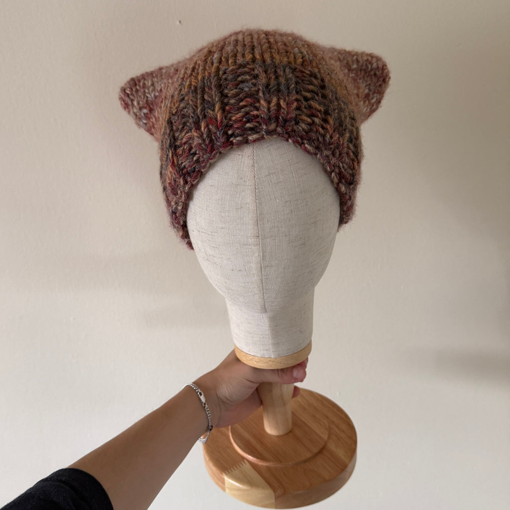 knit cat ear beanie with ribbed brim