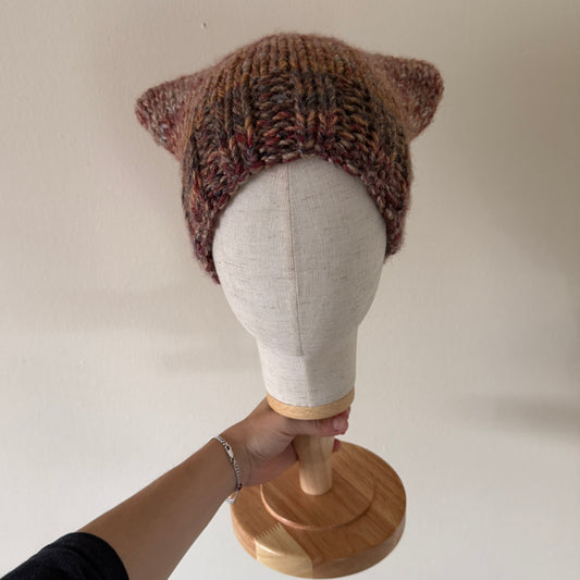 knit cat ear beanie with ribbed brim