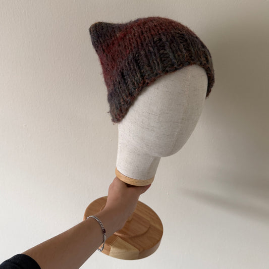 knit cat ear beanie with ribbed brim