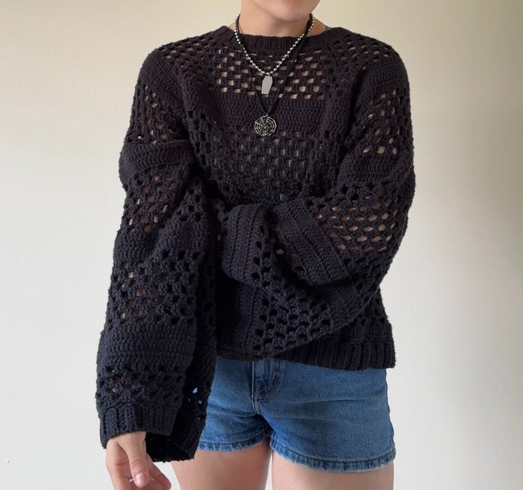 mesh block cotton sweater