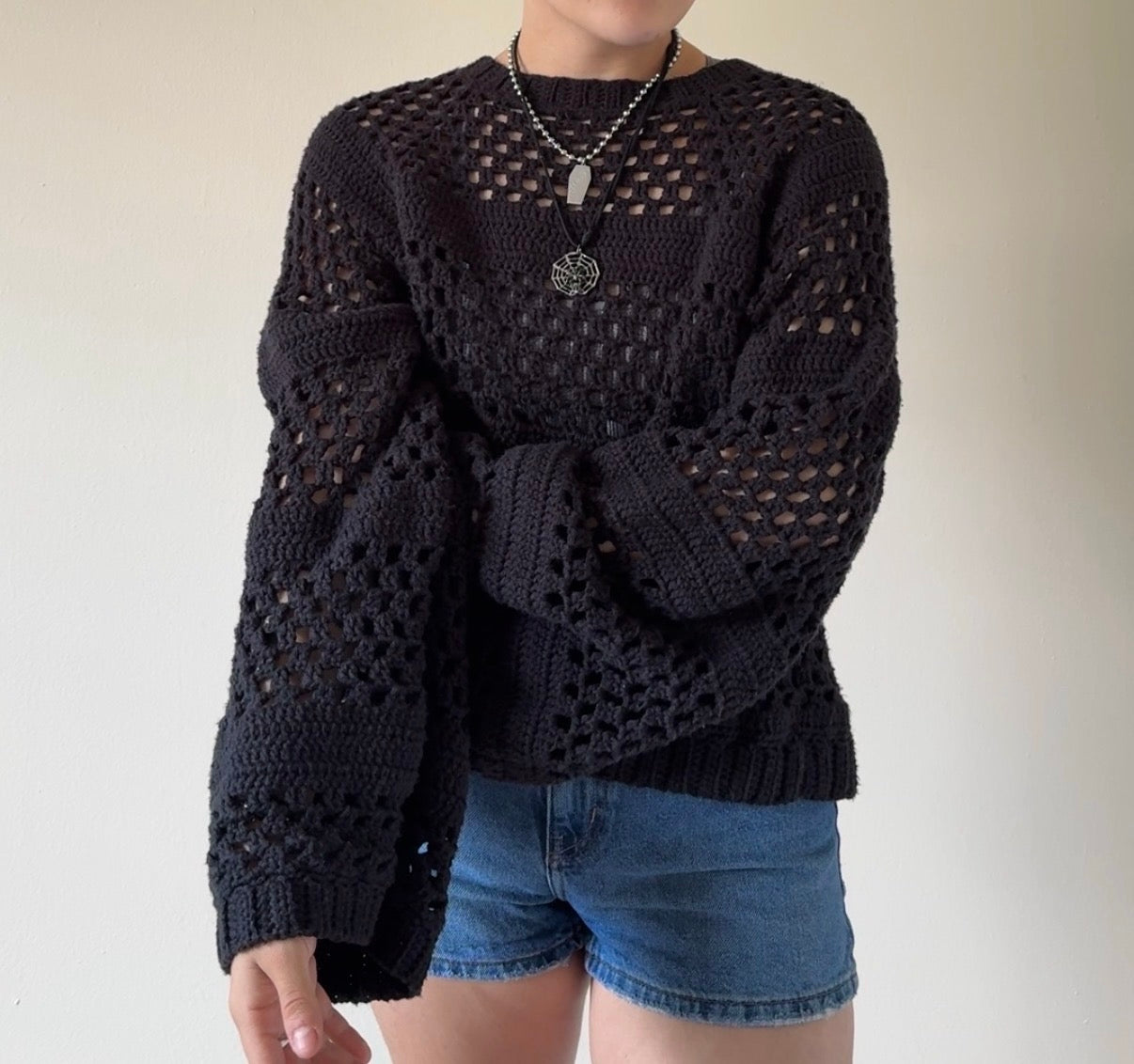mesh block cotton sweater