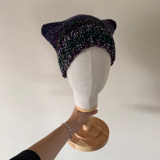 knit cat ear beanie with ribbed brim