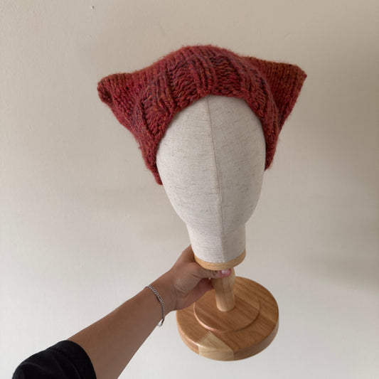 knit cat ear beanie with ribbed brim