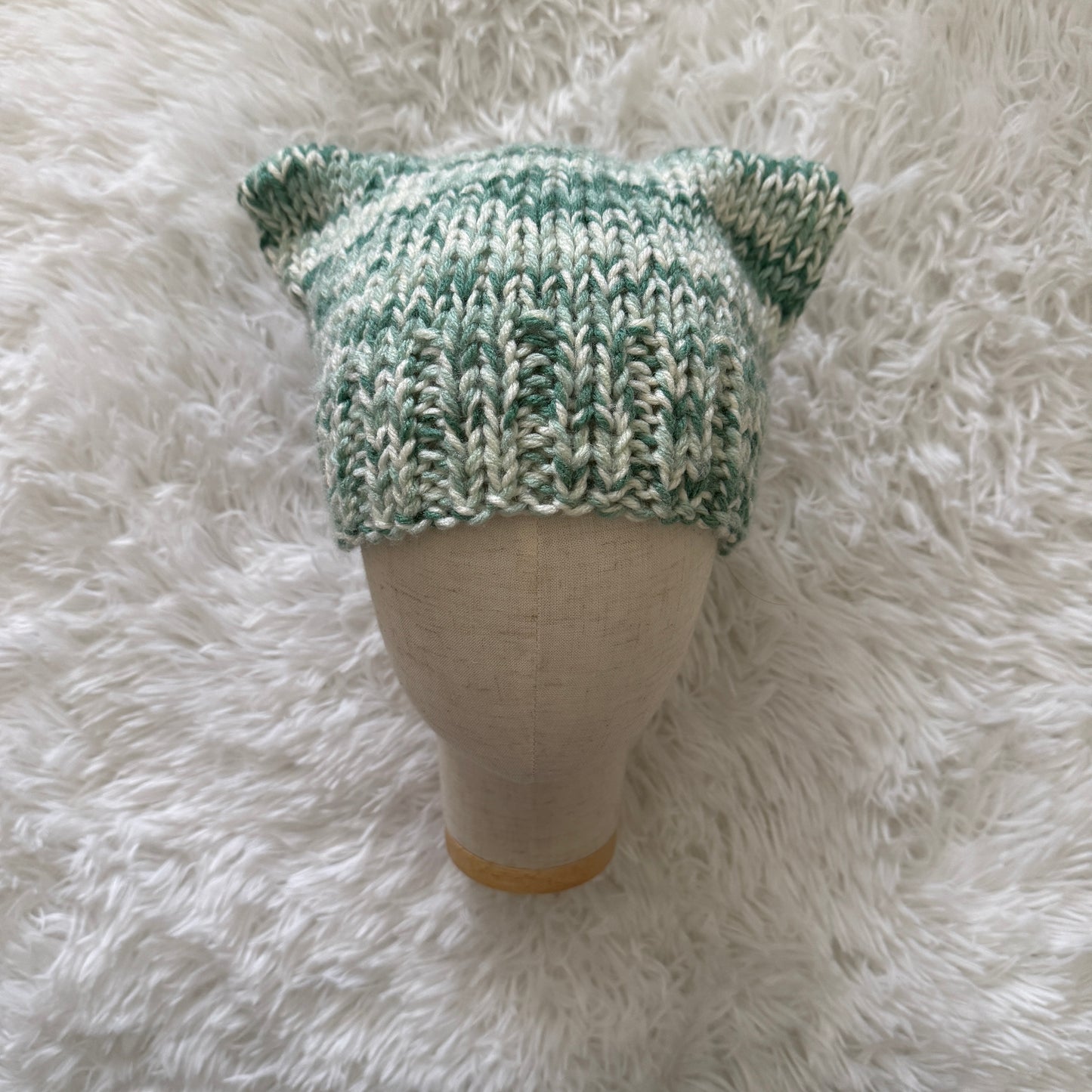 knit cat ear beanie with ribbed brim