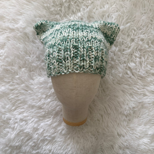 knit cat ear beanie with ribbed brim