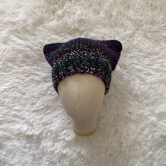 knit cat ear beanie with ribbed brim