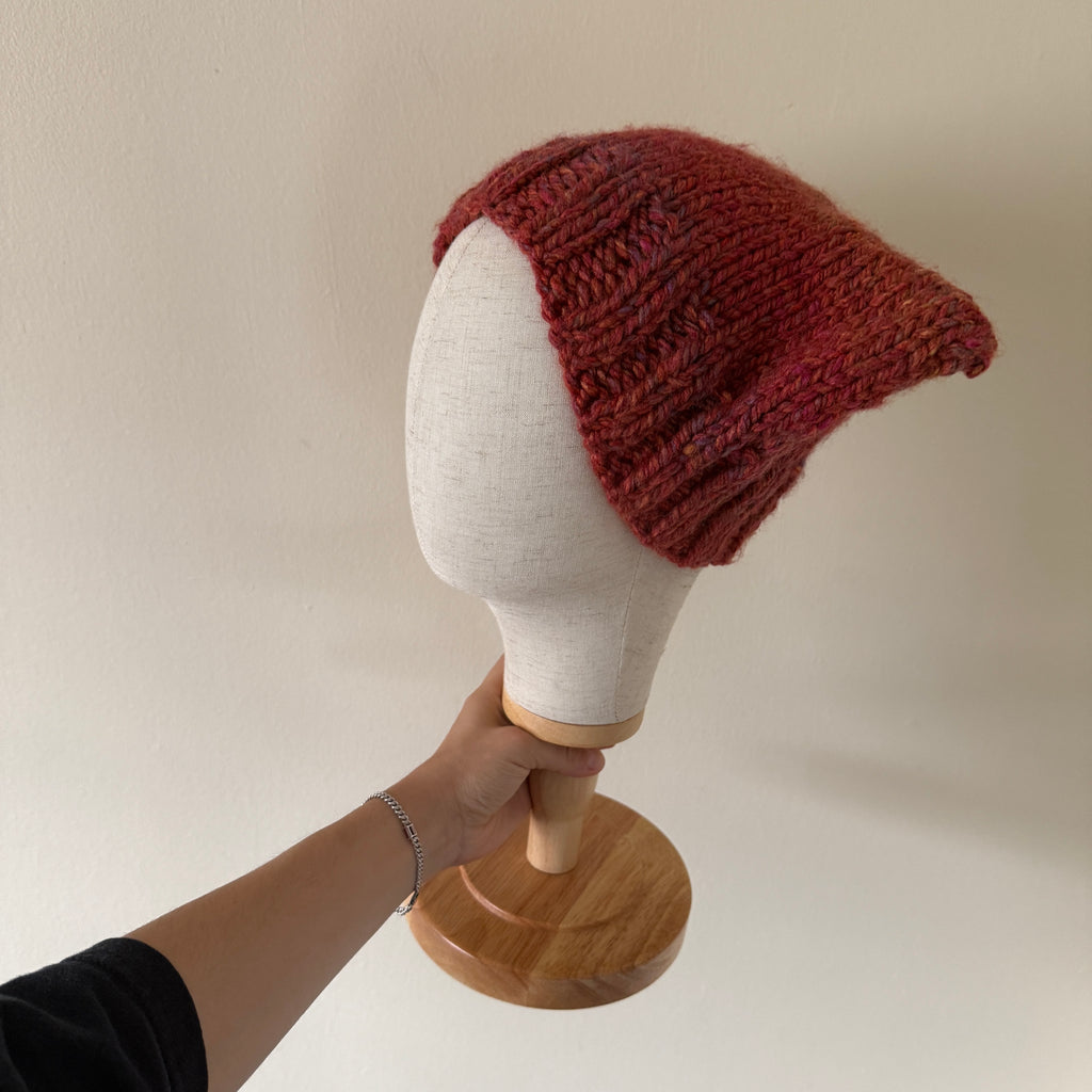 knit cat ear beanie with ribbed brim