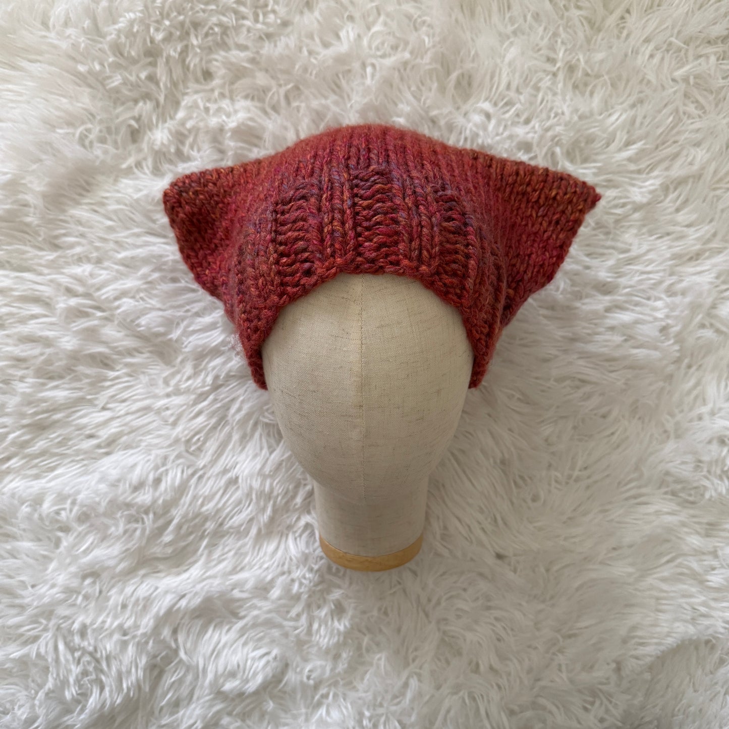 knit cat ear beanie with ribbed brim