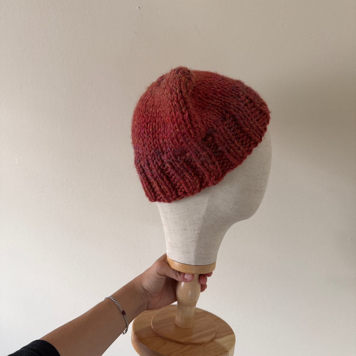 knit cat ear beanie with ribbed brim