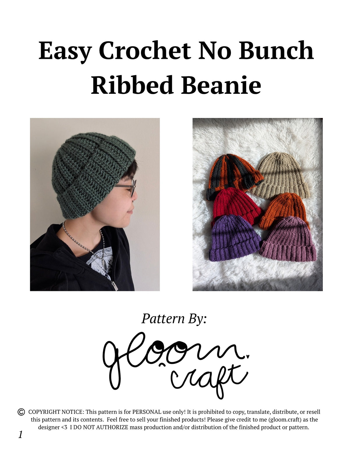 Easy No Bunch Ribbed Crochet Beanie PATTERN