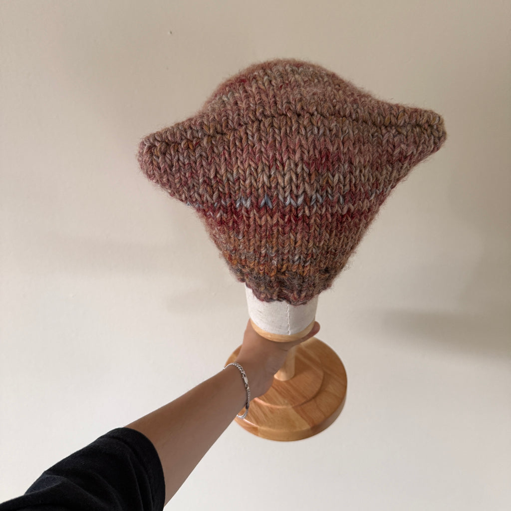 knit cat ear beanie with ribbed brim