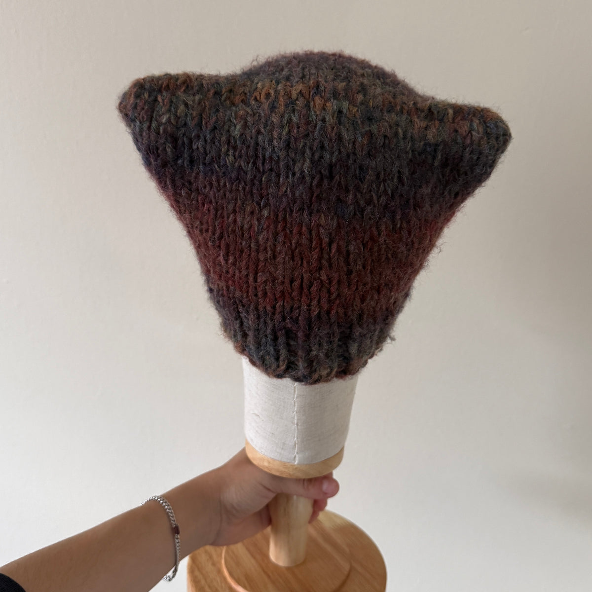 knit cat ear beanie with ribbed brim