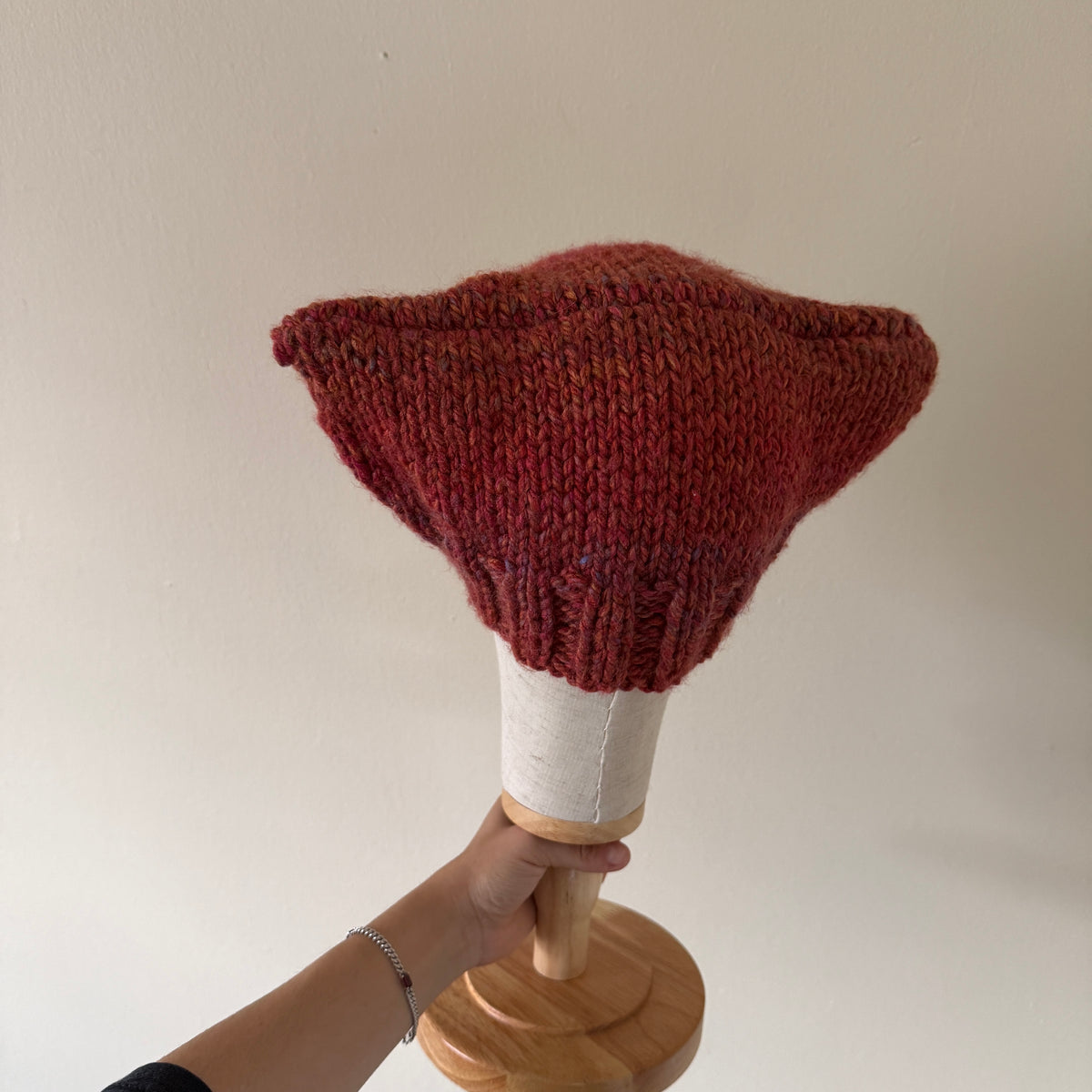 knit cat ear beanie with ribbed brim